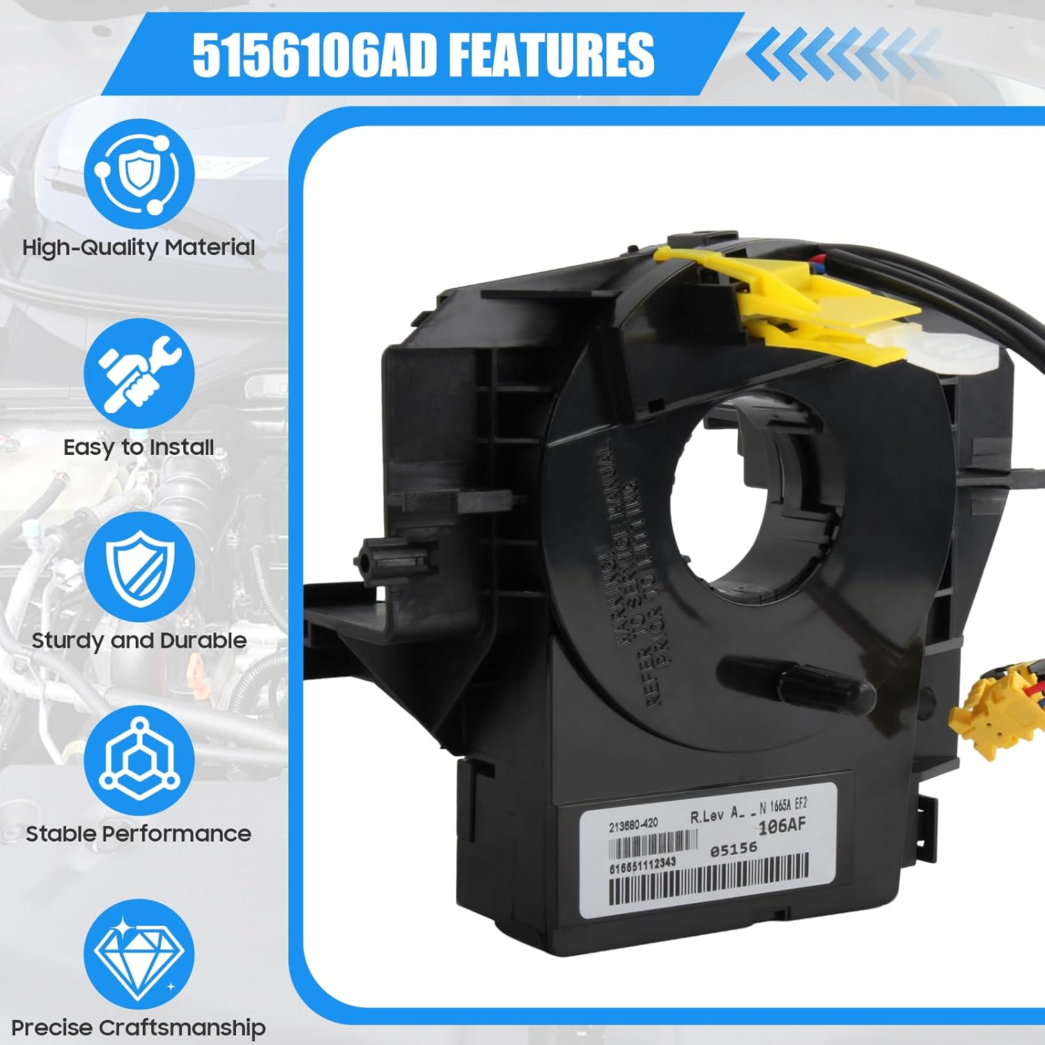 Wire Harnesses Replacement with Angle Sensor for Dodge Avenger 2007-2014, for Caliber 2007-2012, for Jeep Wrangler JK 2007-2018, for Patriot MK/Compass MK 2007-2017, Replace 5156106AA-AG Series