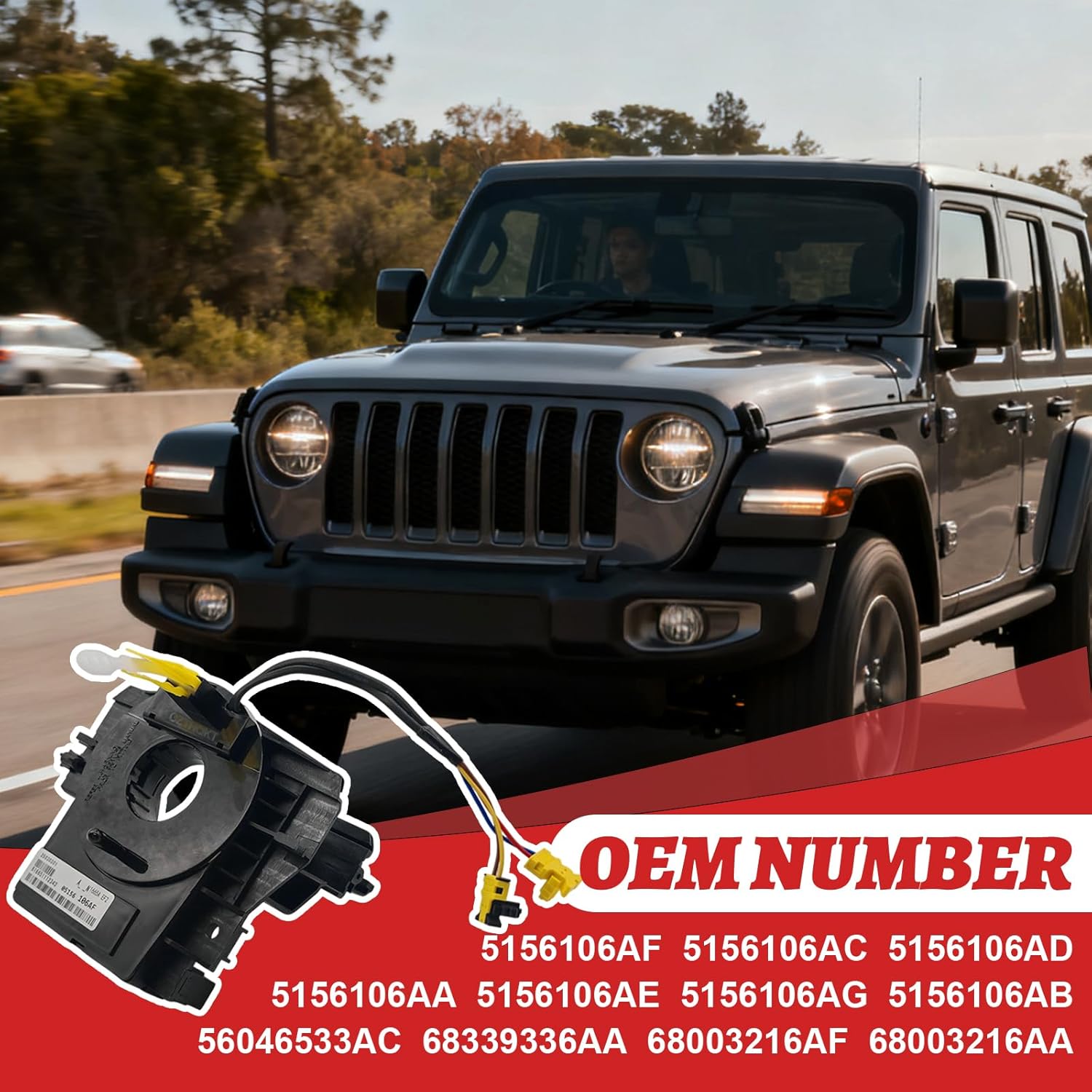 5156106AF Steering Angle Sensor Assembly Steering Wheel Wire Harness Compatible with Jeep Wrangler JK Compass MK Patriot MK 2007-2018