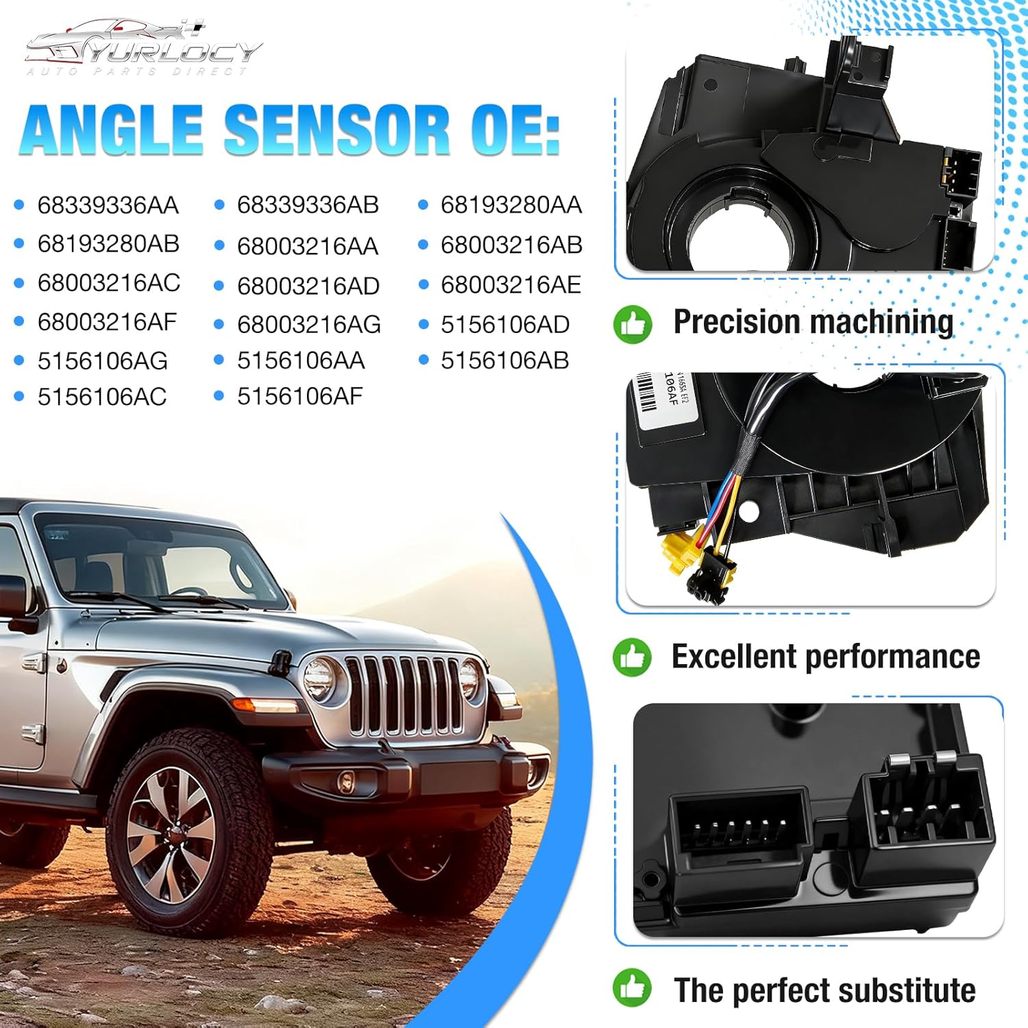 5156106AF Steering Angle Sensor Assembly Steering Wheel Wire Harness Compatible with 2007-2018 Jeep Wrangler JK Compass MK Patriot MK Cherokee WH Replaces 68339336AA 5156106AA